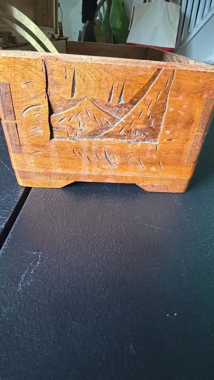 Vintage Hand Carved Wooden Chinese Trinket Jewelry Box
